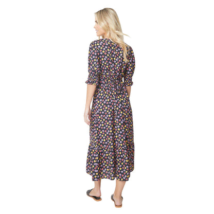 Multicoloured - Back - Dorothy Perkins Womens-Ladies Ditsy Print Shirred Cuff Petite Midi Dress