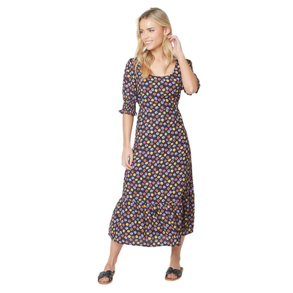 Multicoloured - Side - Dorothy Perkins Womens-Ladies Ditsy Print Shirred Cuff Petite Midi Dress