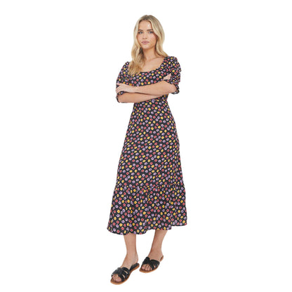 Multicoloured - Front - Dorothy Perkins Womens-Ladies Ditsy Print Shirred Cuff Petite Midi Dress