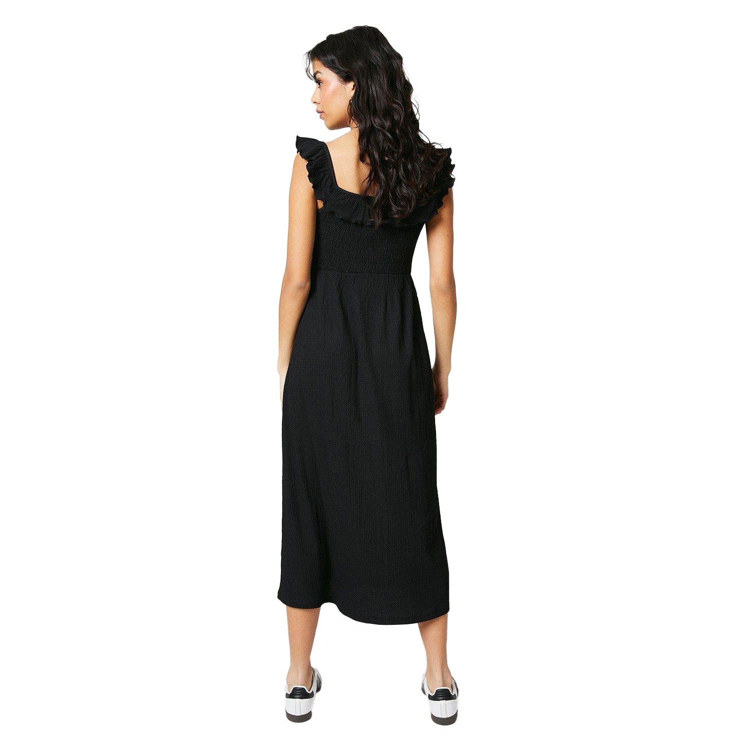 Black - Back - Dorothy Perkins Womens-Ladies Ruffled Shirred Petite Midi Dress