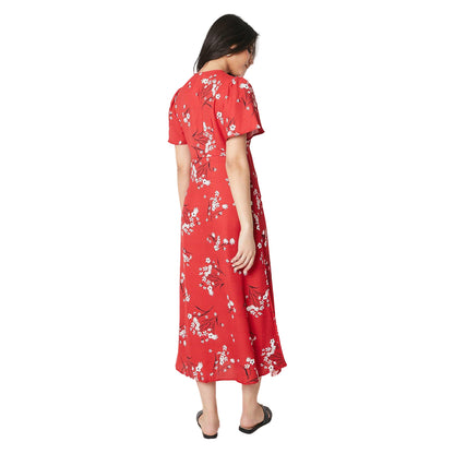 Red - Back - Dorothy Perkins Womens-Ladies Floral Button Through Flutter Midi Dress