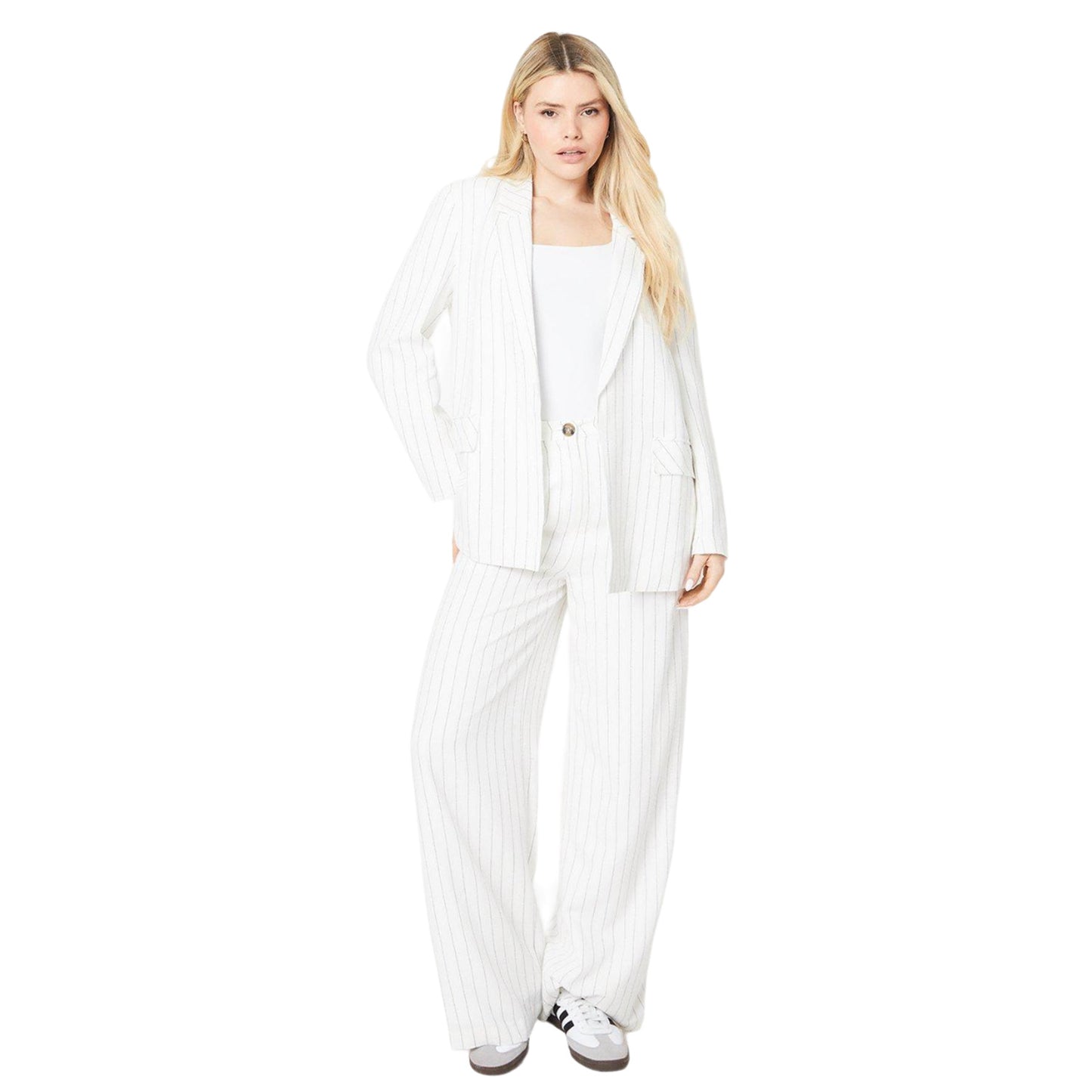 White - Side - Dorothy Perkins Womens-Ladies Stripe Linen Blazer