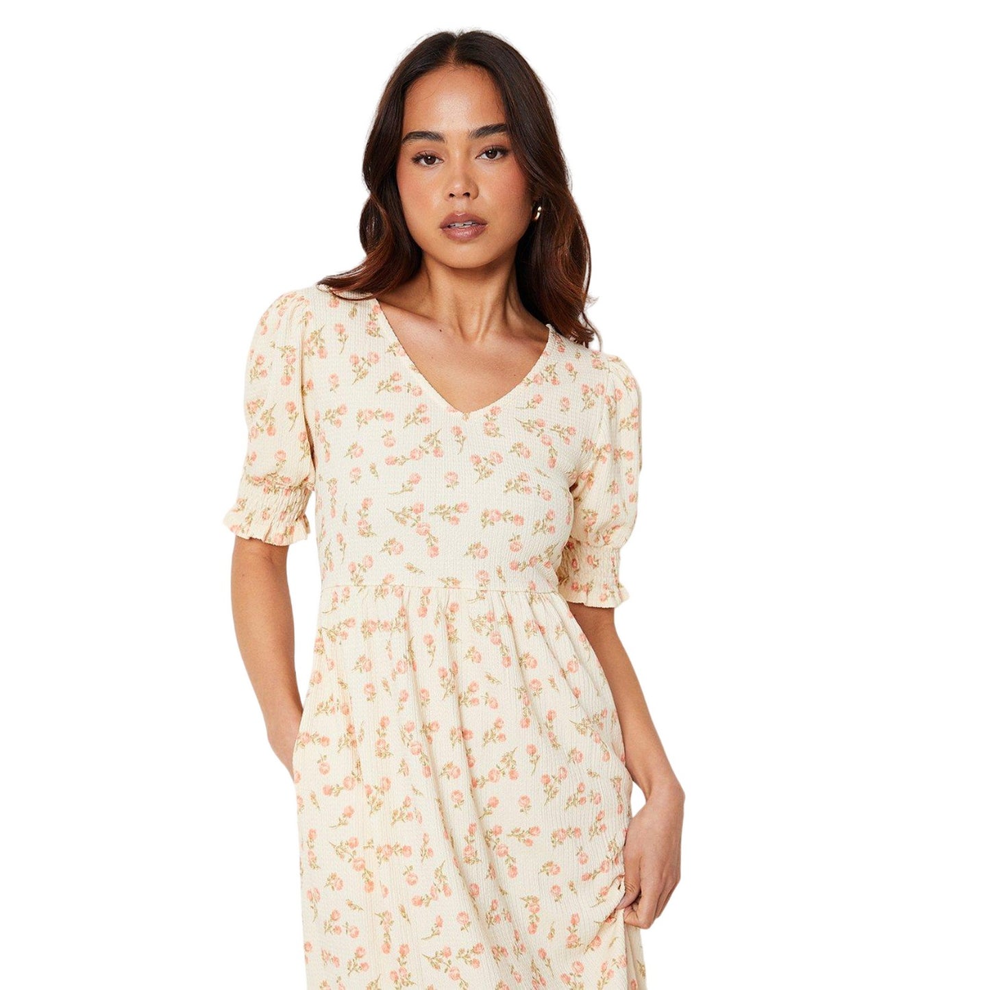 Ivory - Side - Dorothy Perkins Womens-Ladies Ditsy Print Tiered Petite Midi Dress