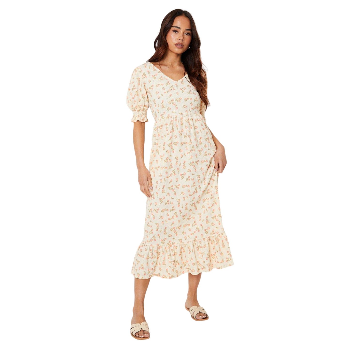 Ivory - Front - Dorothy Perkins Womens-Ladies Ditsy Print Tiered Petite Midi Dress