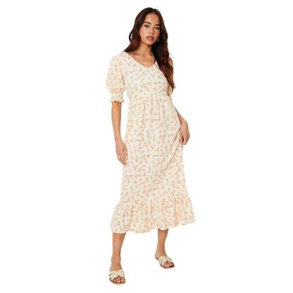 Ivory - Front - Dorothy Perkins Womens-Ladies Ditsy Print Tiered Petite Midi Dress