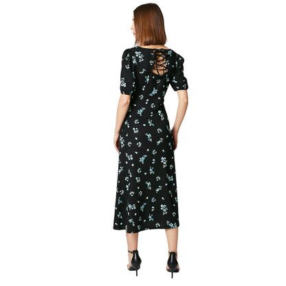 Black - Back - Dorothy Perkins Womens-Ladies Floral Textured Tie Back Midi Dress