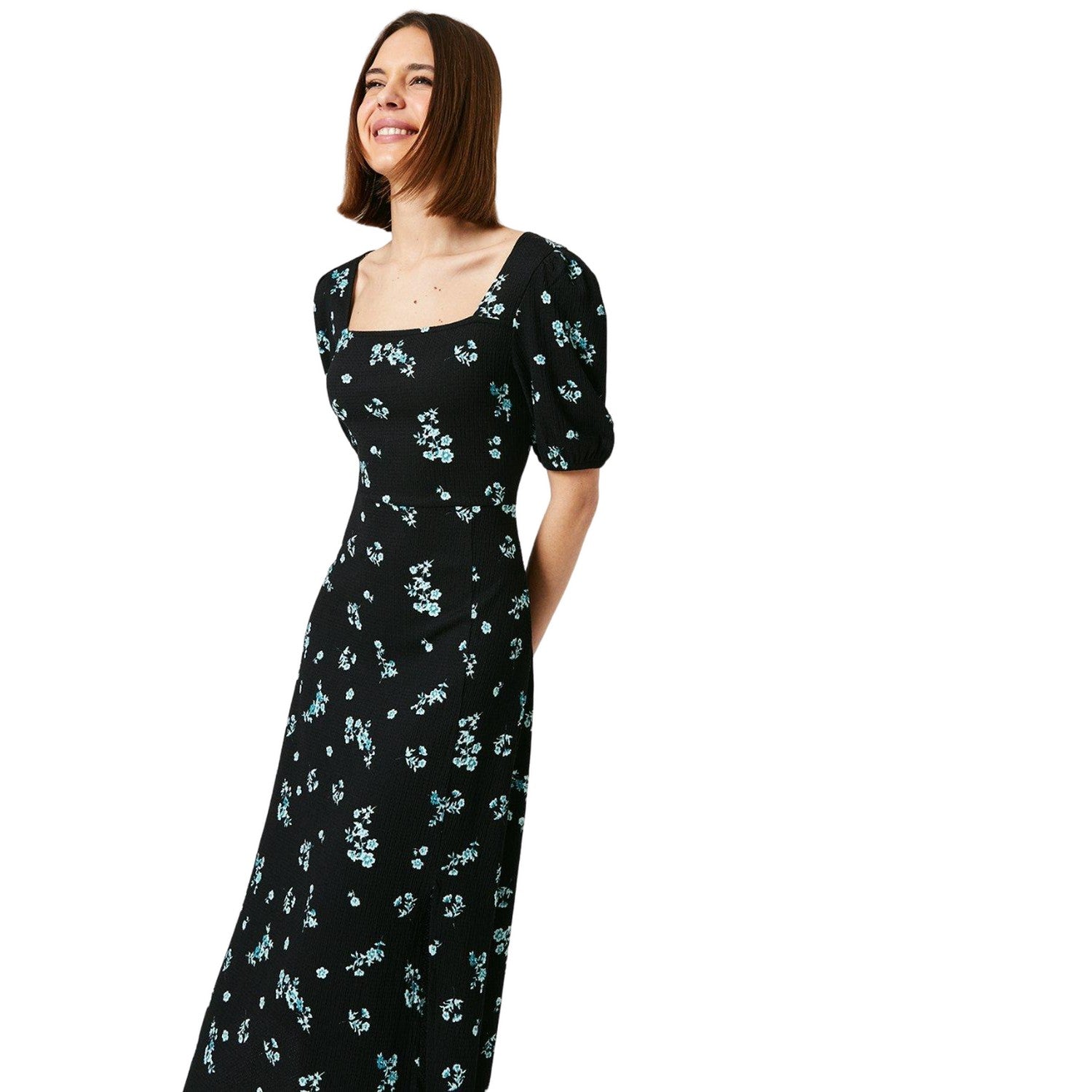 Black - Side - Dorothy Perkins Womens-Ladies Floral Textured Tie Back Midi Dress