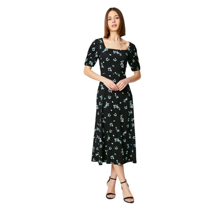Black - Front - Dorothy Perkins Womens-Ladies Floral Textured Tie Back Midi Dress