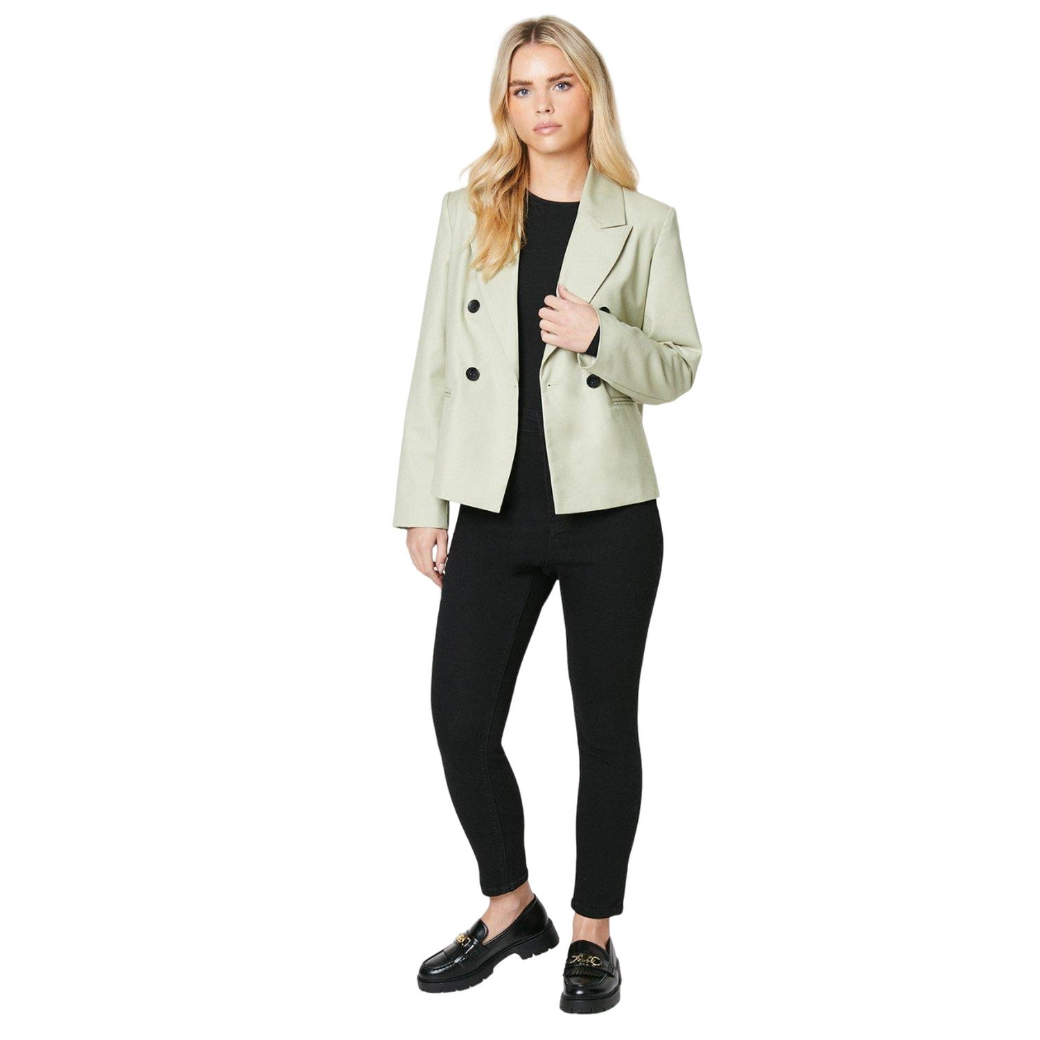 Sage - Side - Dorothy Perkins Womens-Ladies Double-Breasted Petite Boxy Blazer