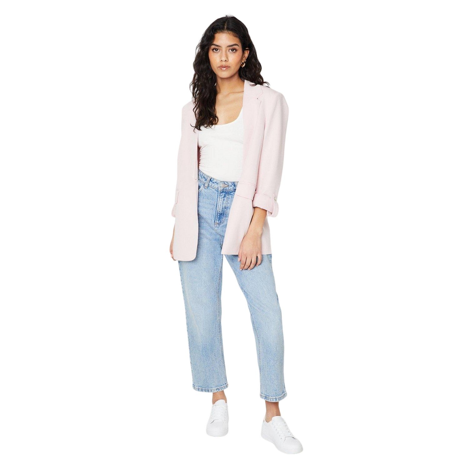 Blush - Side - Dorothy Perkins Womens-Ladies Turned Up Cuff Petite Blazer
