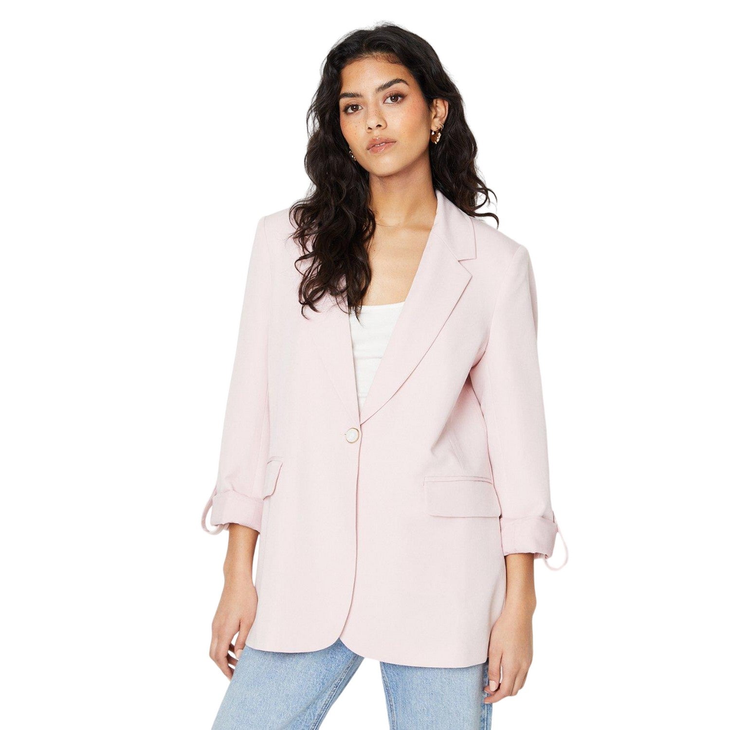 Blush - Front - Dorothy Perkins Womens-Ladies Turned Up Cuff Petite Blazer