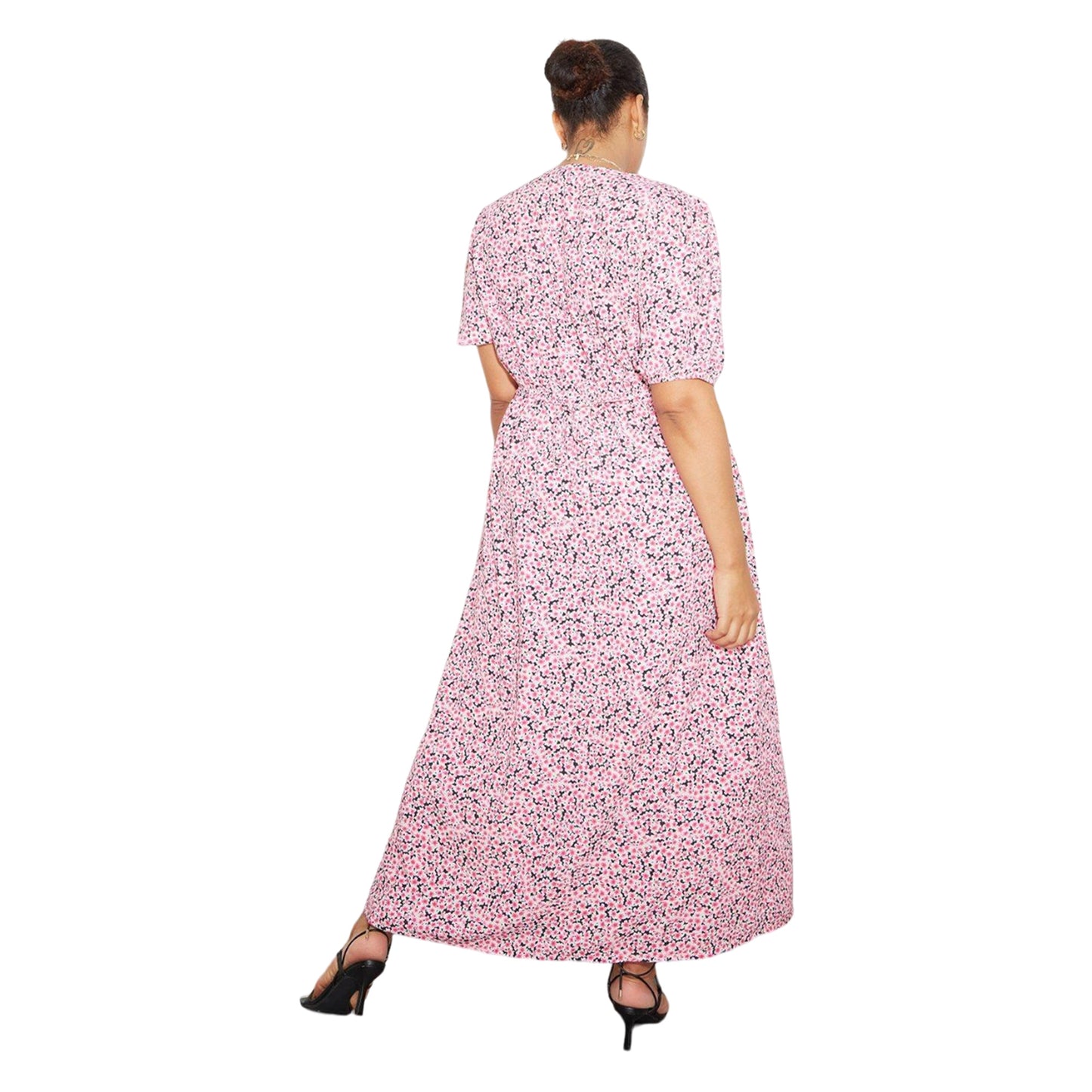 Pink - Back - Dorothy Perkins Womens-Ladies Kitty Ditsy Print Button Through Plus Midi Dress