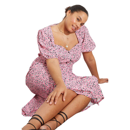 Pink - Side - Dorothy Perkins Womens-Ladies Kitty Ditsy Print Button Through Plus Midi Dress