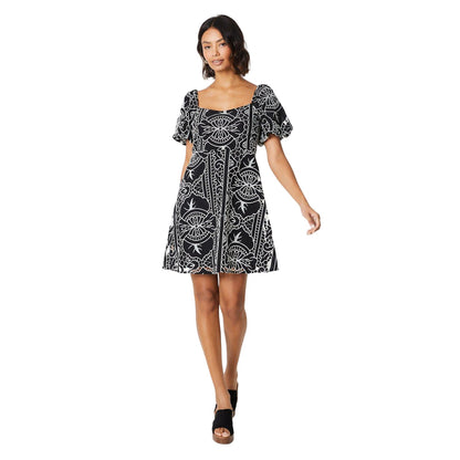 Black - Side - Dorothy Perkins Womens-Ladies Cutwork Puff Sleeve Mini Dress