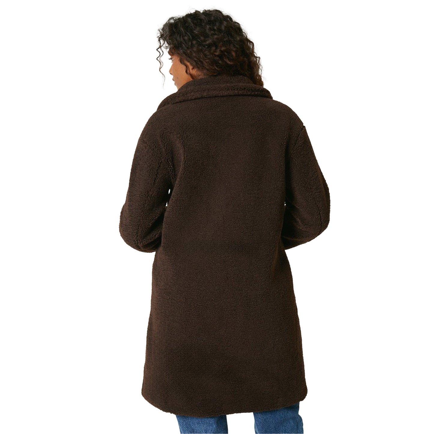 Brown - Back - Dorothy Perkins Womens-Ladies Borg Midi Coat