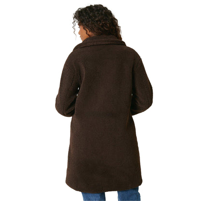 Brown - Back - Dorothy Perkins Womens-Ladies Borg Midi Coat