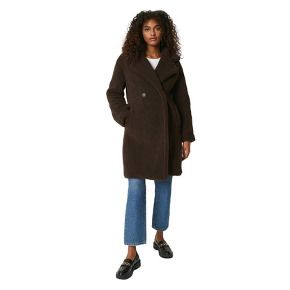 Brown - Side - Dorothy Perkins Womens-Ladies Borg Midi Coat