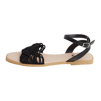 Black - Back - Dorothy Perkins Womens-Ladies Fiyas Macrame Flat Sandals