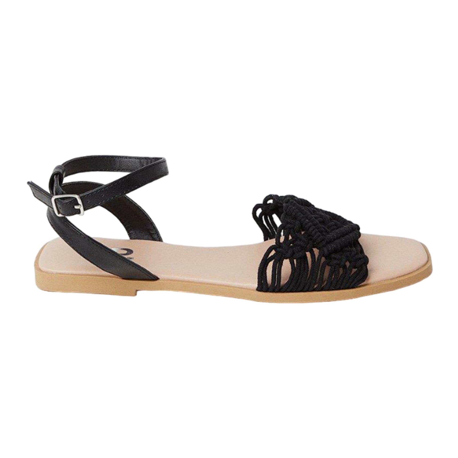 Black - Side - Dorothy Perkins Womens-Ladies Fiyas Macrame Flat Sandals