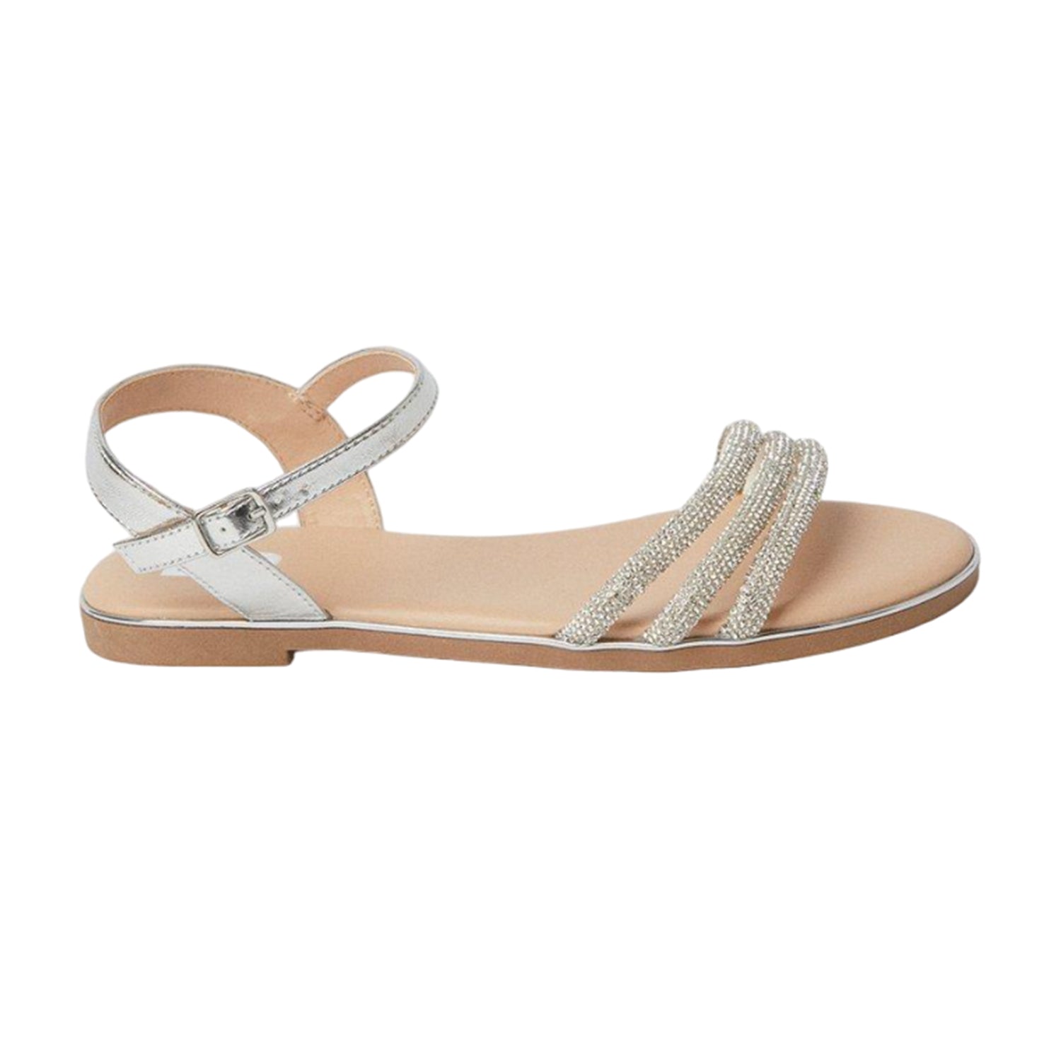 Silver - Back - Dorothy Perkins Womens-Ladies Fern Embellished Wide Flat Sandals