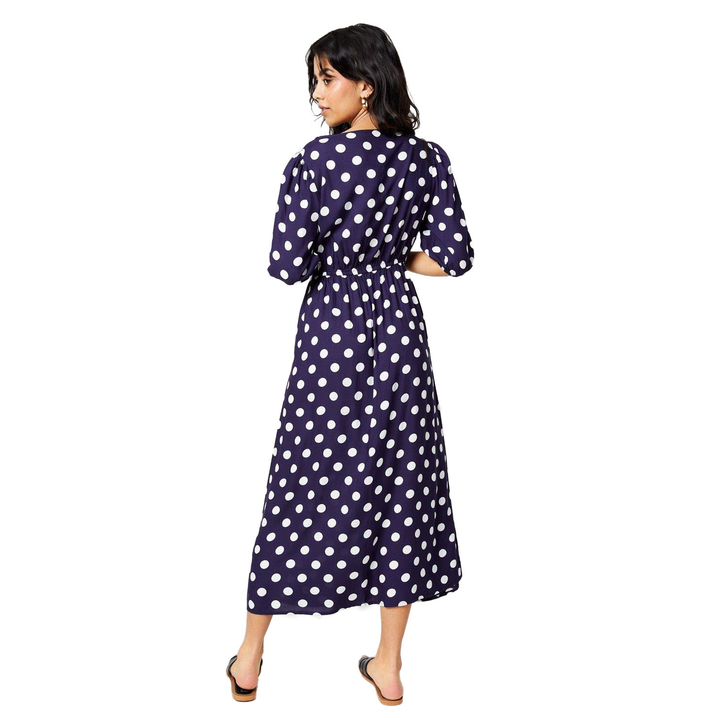 Navy - Back - Dorothy Perkins Womens-Ladies Polka Dot Button Through Petite Midi Dress