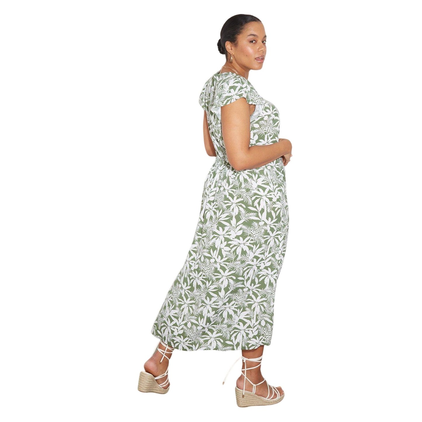 Green - Back - Dorothy Perkins Womens-Ladies Safari Button Front Plus Ruffle Midi Dress