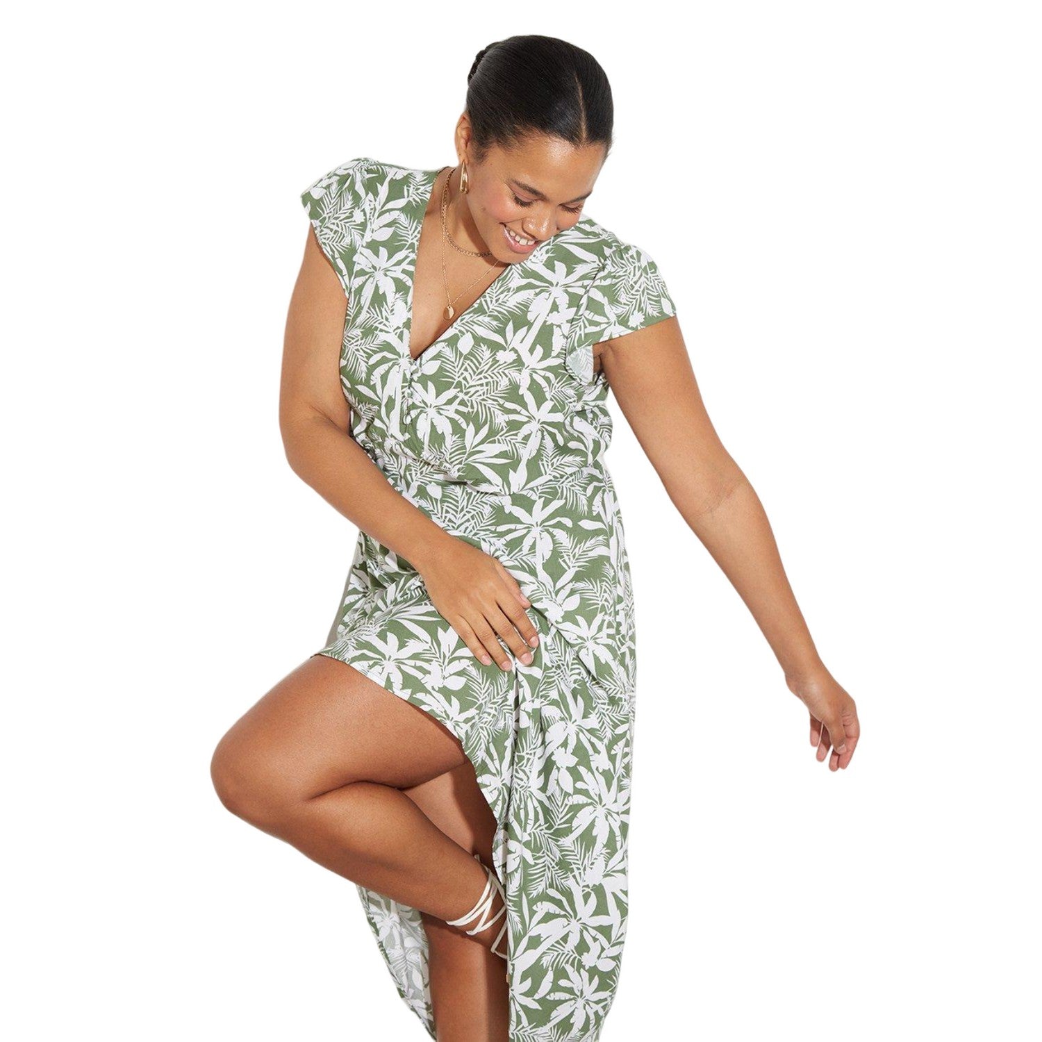 Green - Side - Dorothy Perkins Womens-Ladies Safari Button Front Plus Ruffle Midi Dress