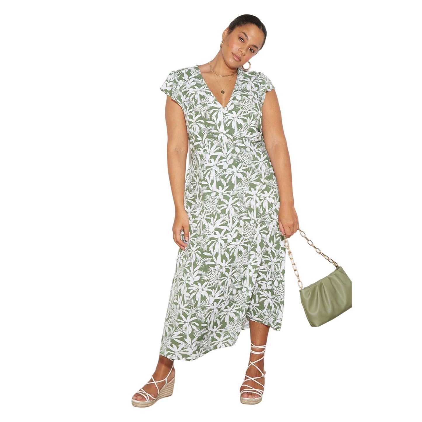 Green - Front - Dorothy Perkins Womens-Ladies Safari Button Front Plus Ruffle Midi Dress