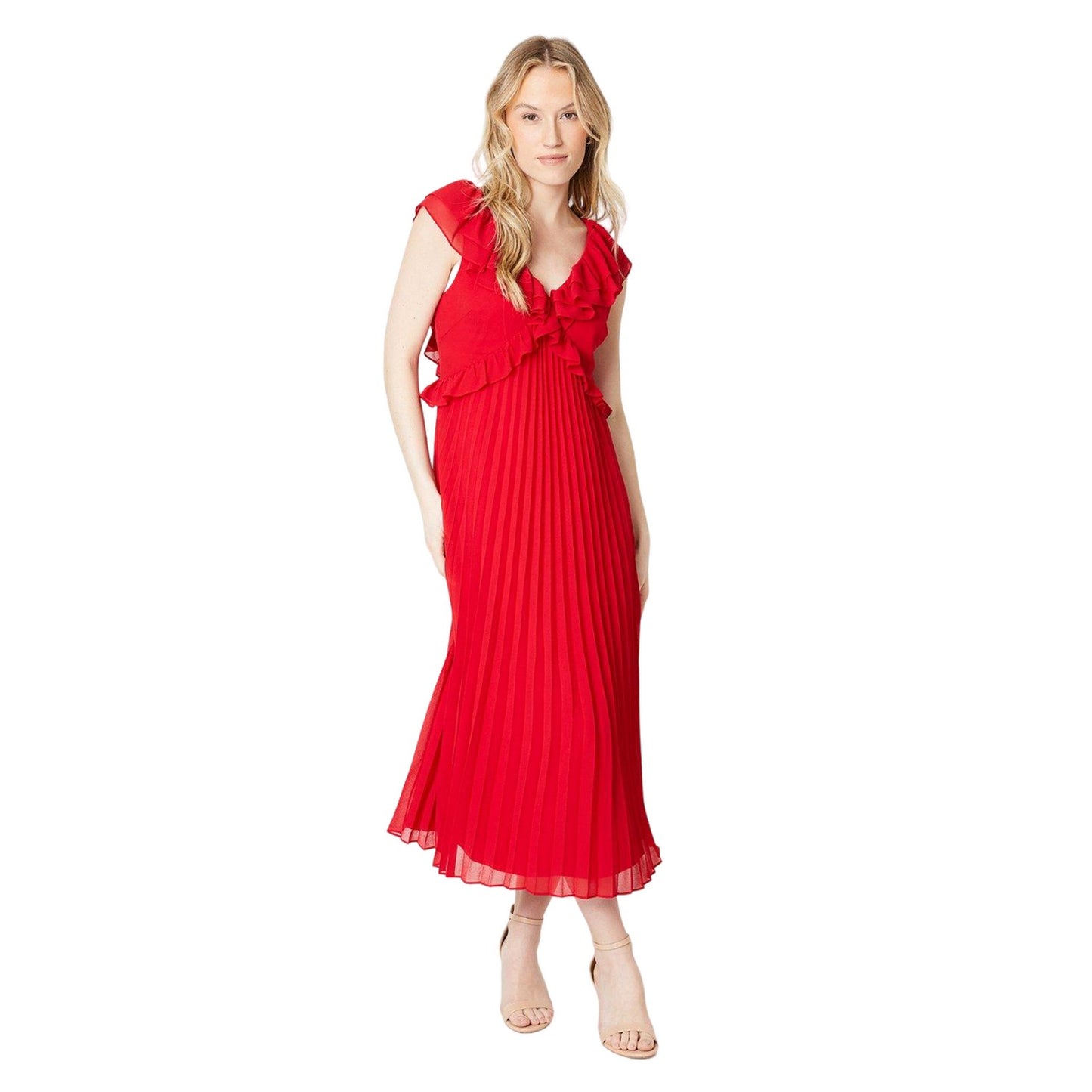 Red - Front - Dorothy Perkins Womens-Ladies Pleated Chiffon Frill Midi Dress