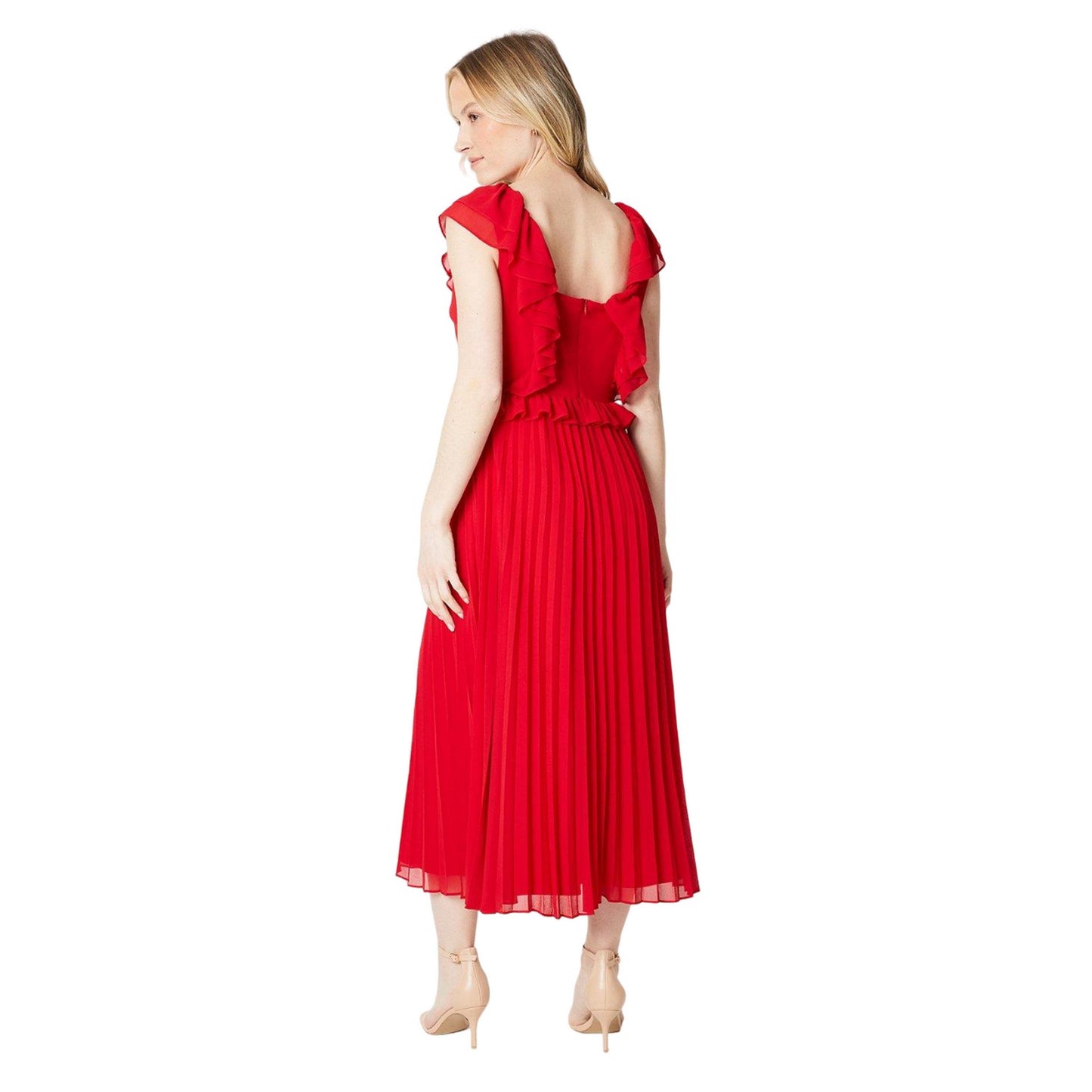 Red - Back - Dorothy Perkins Womens-Ladies Pleated Chiffon Frill Midi Dress