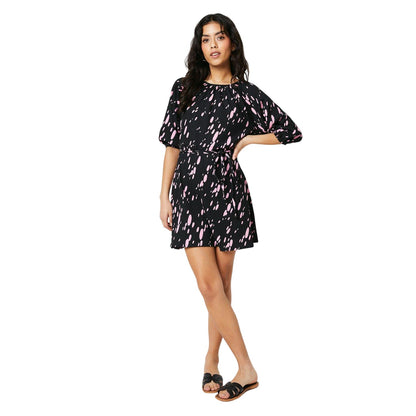 Black-Pink - Front - Dorothy Perkins Womens-Ladies Spotted Belt Petite Raglan Mini Dress