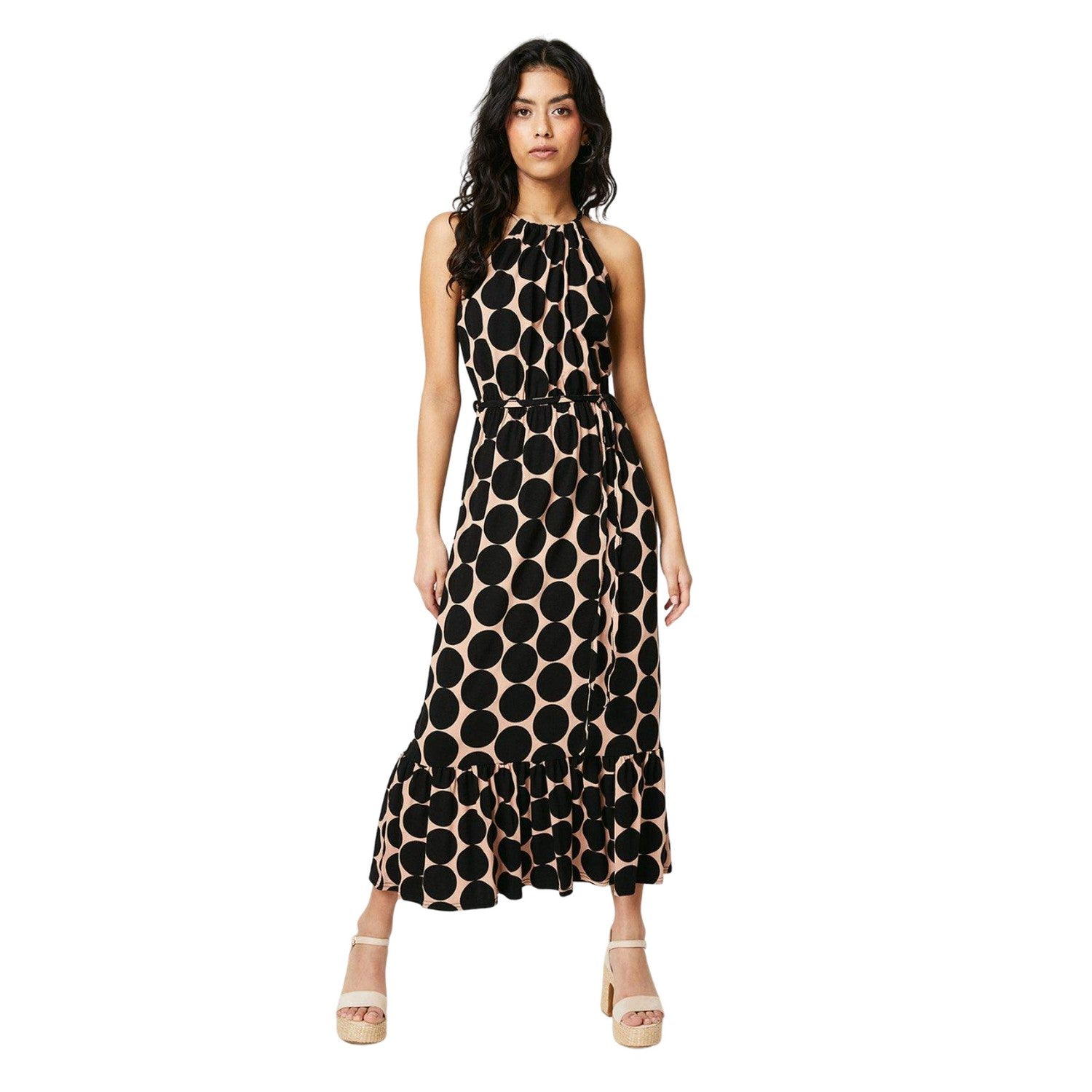 Black - Front - Dorothy Perkins Womens-Ladies Spotted Halter Neck Petite Midi Dress