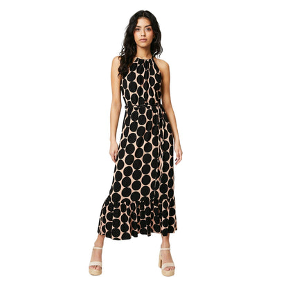 Black - Front - Dorothy Perkins Womens-Ladies Spotted Halter Neck Petite Midi Dress