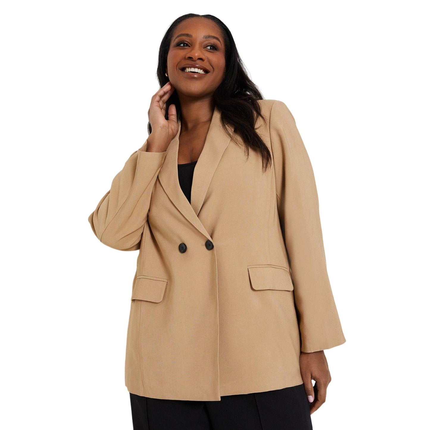 Camel - Side - Dorothy Perkins Womens-Ladies Double-Breasted Plus Blazer