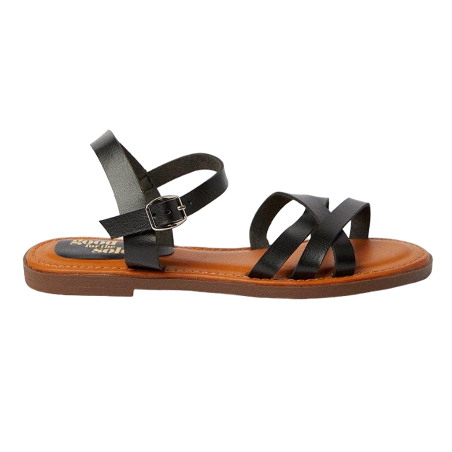 Black - Back - Good For The Sole Womens-Ladies Melanie Crossover Strap Flat Sandals