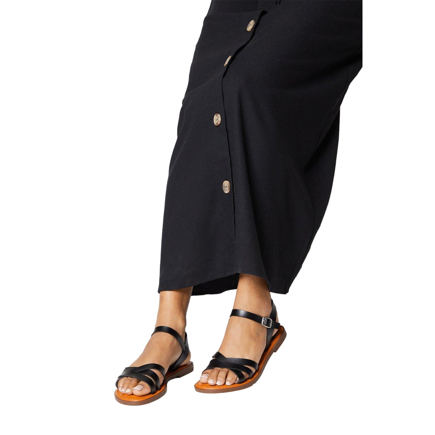 Black - Side - Good For The Sole Womens-Ladies Melanie Crossover Strap Flat Sandals
