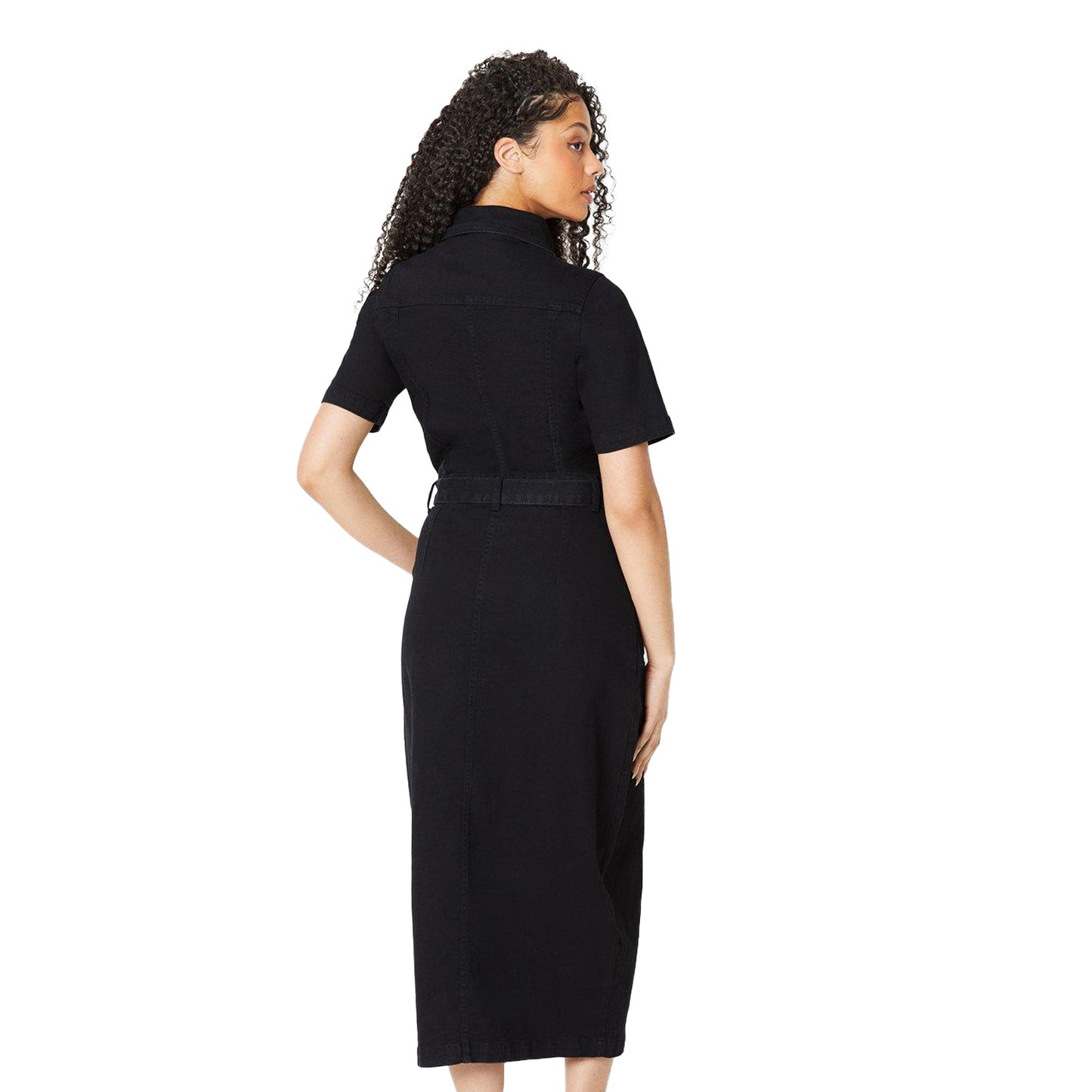 Black - Back - Dorothy Perkins Womens-Ladies Denim Tall Short-Sleeved Midi Dress