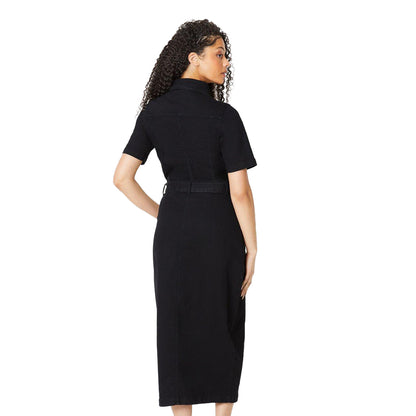 Black - Back - Dorothy Perkins Womens-Ladies Denim Tall Short-Sleeved Midi Dress