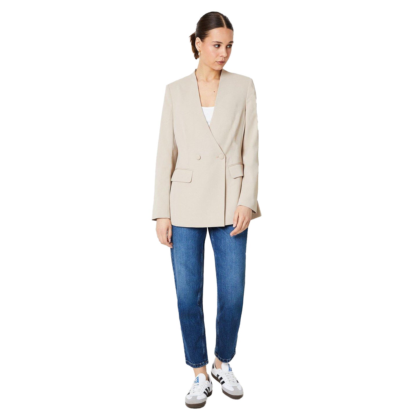 Taupe - Side - Dorothy Perkins Womens-Ladies Collarless Blazer