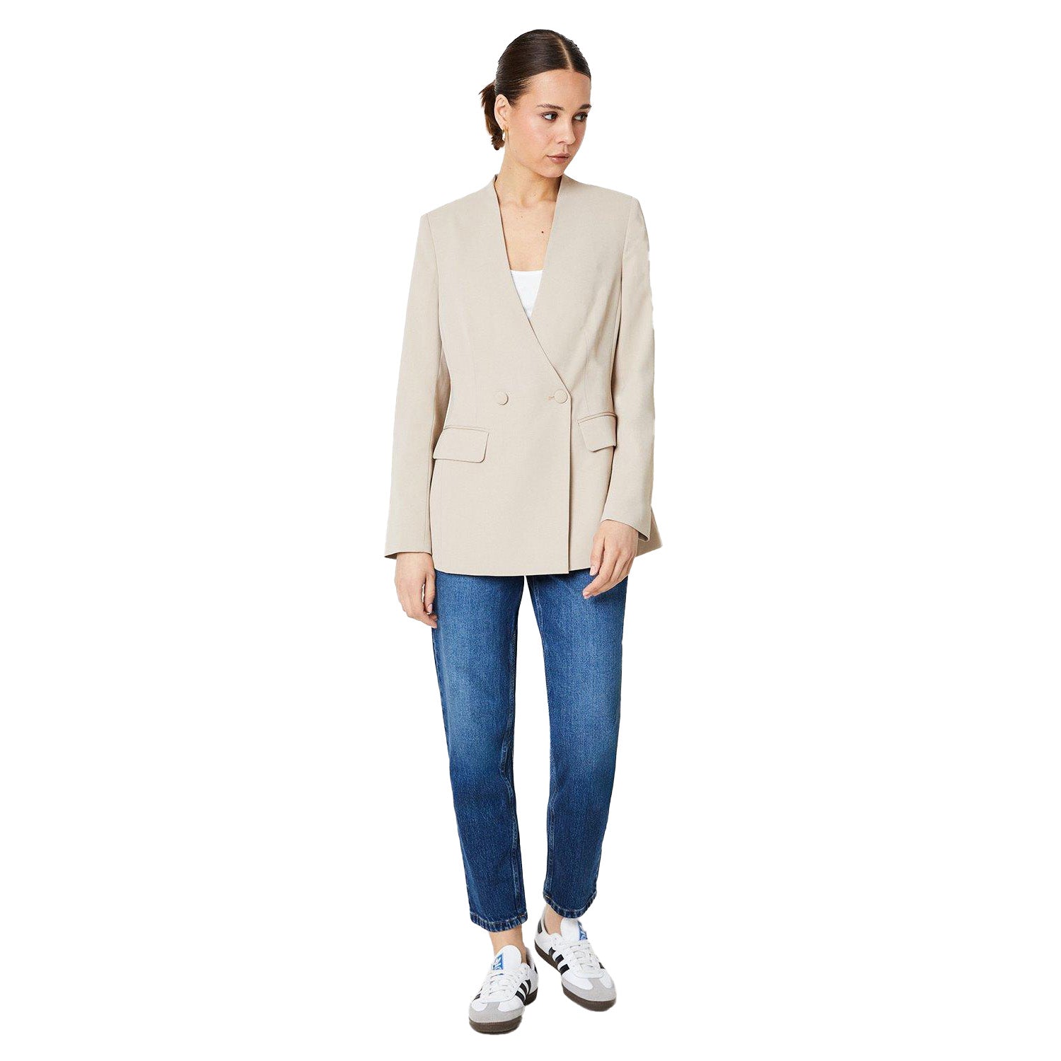 Taupe - Side - Dorothy Perkins Womens-Ladies Collarless Blazer