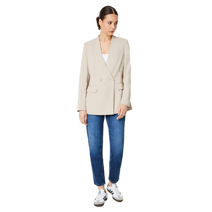 Taupe - Side - Dorothy Perkins Womens-Ladies Collarless Blazer