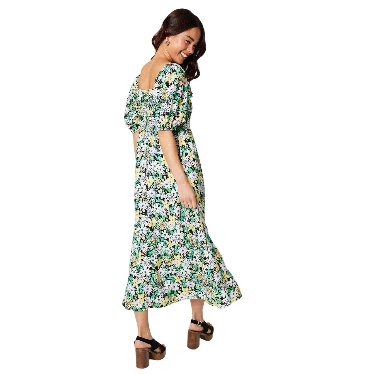 Multicoloured - Back - Dorothy Perkins Womens-Ladies Floral Bodice Petite Midi Dress