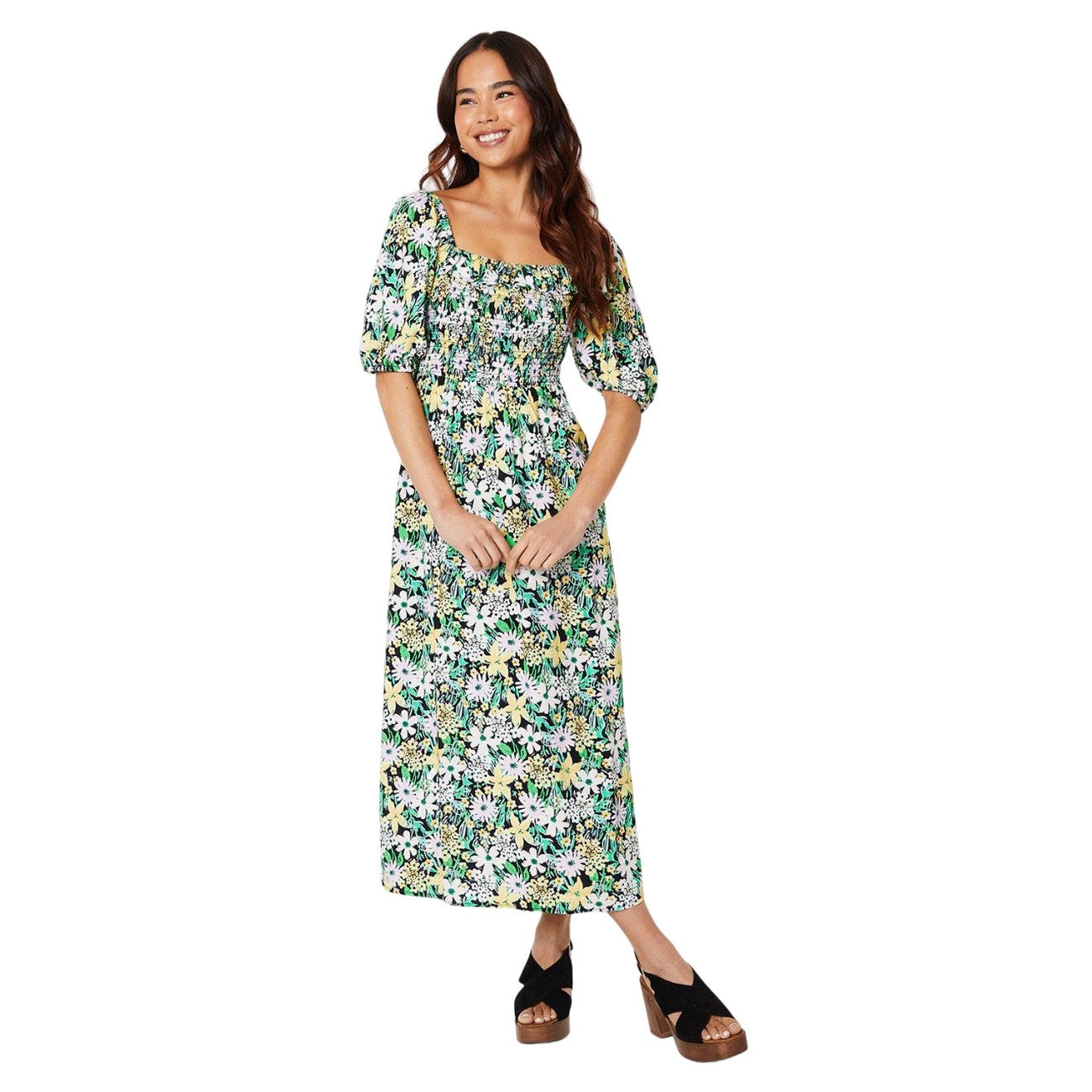 Multicoloured - Front - Dorothy Perkins Womens-Ladies Floral Bodice Petite Midi Dress