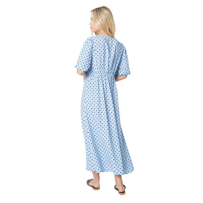 Blue - Back - Dorothy Perkins Womens-Ladies Spotted Front Tie Petite Midi Dress
