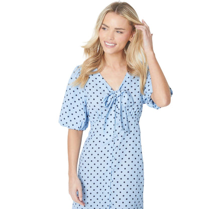 Blue - Side - Dorothy Perkins Womens-Ladies Spotted Front Tie Petite Midi Dress