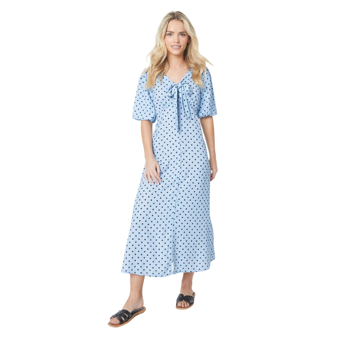 Blue - Lifestyle - Dorothy Perkins Womens-Ladies Spotted Front Tie Petite Midi Dress