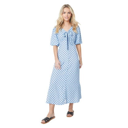 Blue - Lifestyle - Dorothy Perkins Womens-Ladies Spotted Front Tie Petite Midi Dress