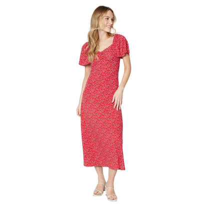 Red - Front - Dorothy Perkins Womens-Ladies Abstract Ruched Flutter Midi Dress