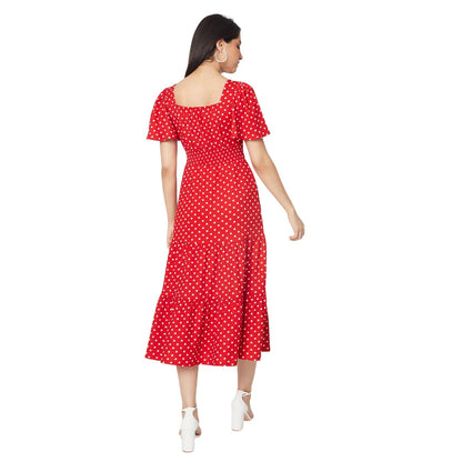 Red - Back - Dorothy Perkins Womens-Ladies Spotted Tiered Flutter Midi Dress