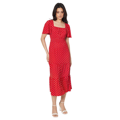 Red - Front - Dorothy Perkins Womens-Ladies Spotted Tiered Flutter Midi Dress